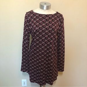 🐱J. Jill ponte knit jacquard maroon burgundy tunic top long sleeve